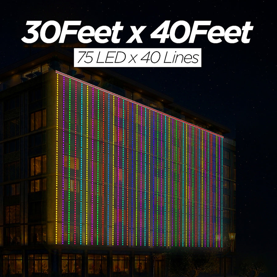 30 Feet × 40 Feet Pixel LED Toran & Building Lights – Wedding Decoration Setup