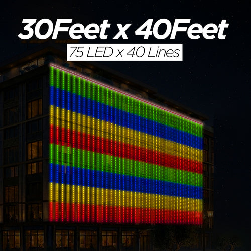 30 Feet × 40 Feet Pixel LED Toran & Building Lights – Wedding Decoration Setup