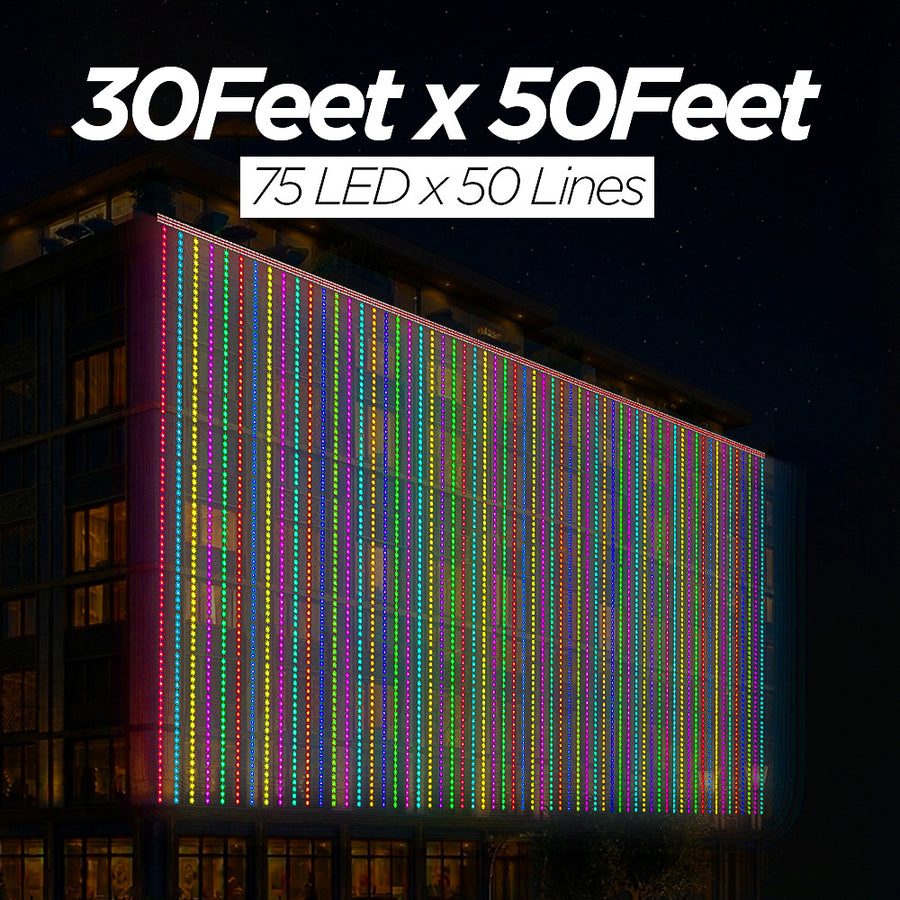 30 Feet × 50 Feet Pixel LED Toran & Building Lights – Wedding Decoration Setup