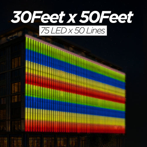 30 Feet × 50 Feet Pixel LED Toran & Building Lights – Wedding Decoration Setup