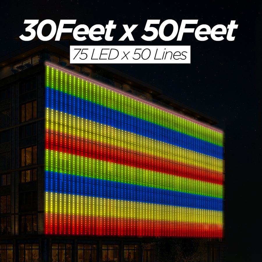 30 Feet × 50 Feet Pixel LED Toran & Building Lights – Wedding Decoration Setup