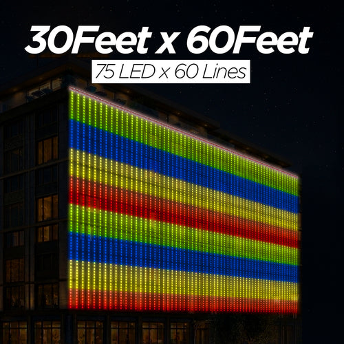 30 Feet × 60 Feet Pixel LED Toran & Building Lights – Wedding Decoration Setup