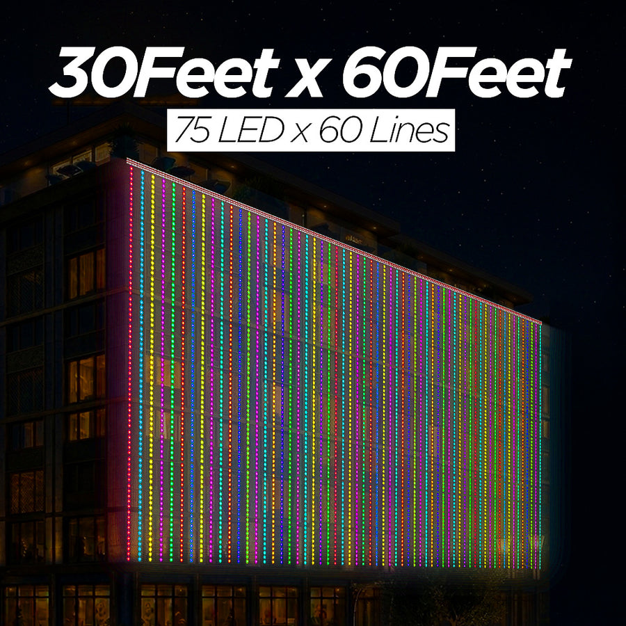 30 Feet × 60 Feet Pixel LED Toran & Building Lights – Wedding Decoration Setup