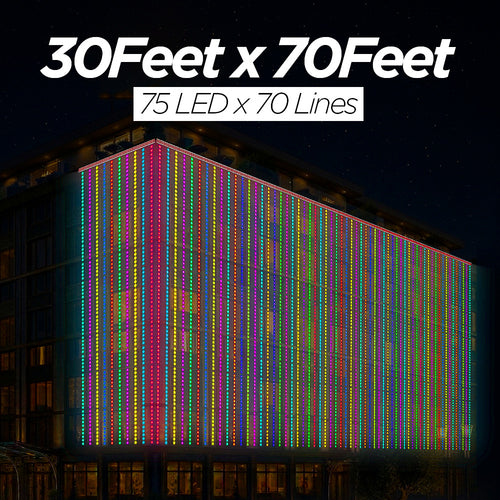 30 Feet × 70 Feet Pixel LED Toran & Building Lights – Wedding Decoration Setup