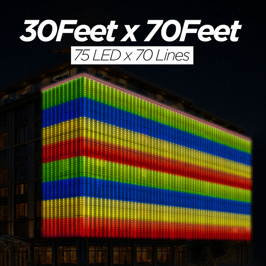 30 Feet × 70 Feet Pixel LED Toran & Building Lights – Wedding Decoration Setup