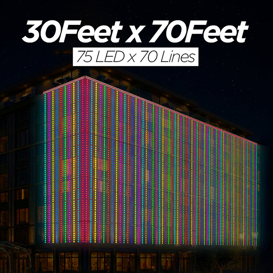30 Feet × 70 Feet Pixel LED Toran & Building Lights – Wedding Decoration Setup