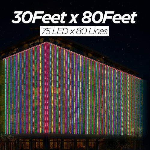 30 Feet × 80 Feet Pixel LED Toran & Building Lights – Wedding Decoration Setup