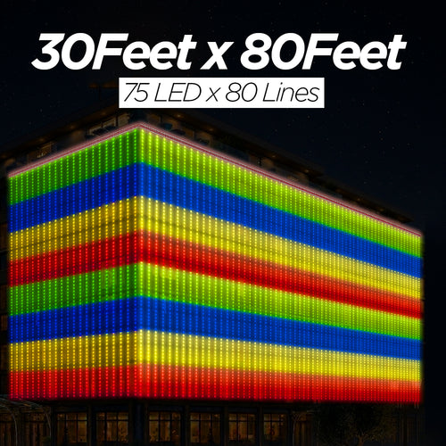 30 Feet × 80 Feet Pixel LED Toran & Building Lights – Wedding Decoration Setup