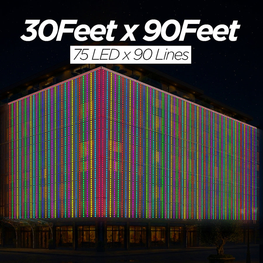 30 Feet × 90 Feet Pixel LED Toran & Building Lights – Wedding Decoration Setup