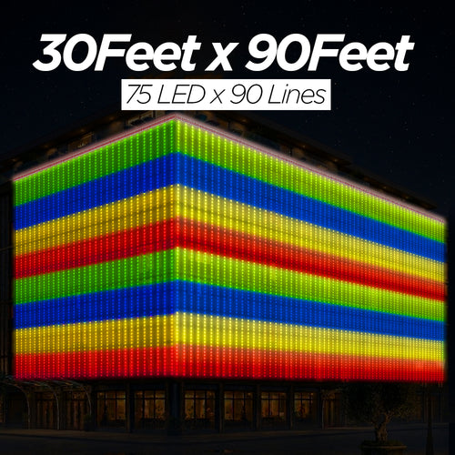 30 Feet × 90 Feet Pixel LED Toran & Building Lights – Wedding Decoration Setup