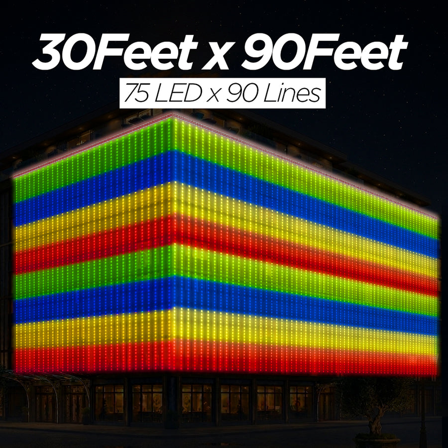 30 Feet × 90 Feet Pixel LED Toran & Building Lights – Wedding Decoration Setup