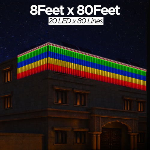 8 Feet × 80 Feet Pixel LED Toran & Building Lights – Wedding Decoration Setup