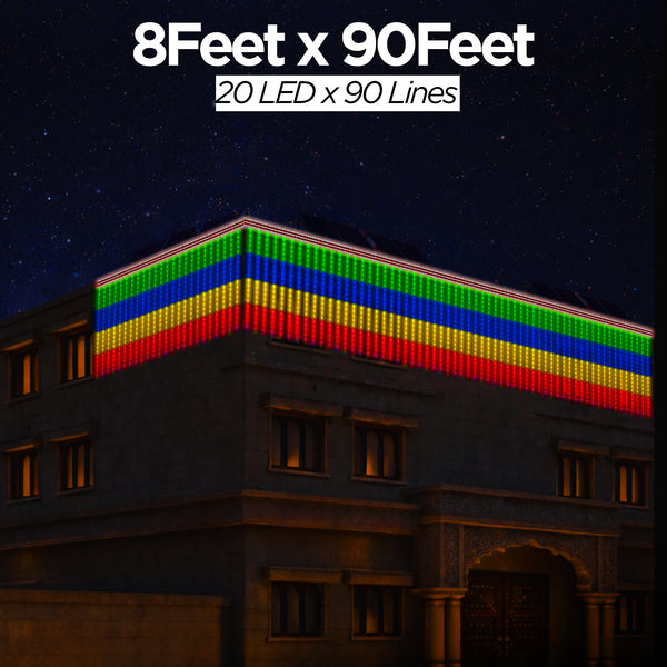 8 Feet × 90 Feet Pixel LED Toran & Building Lights – Wedding Decoration Setup