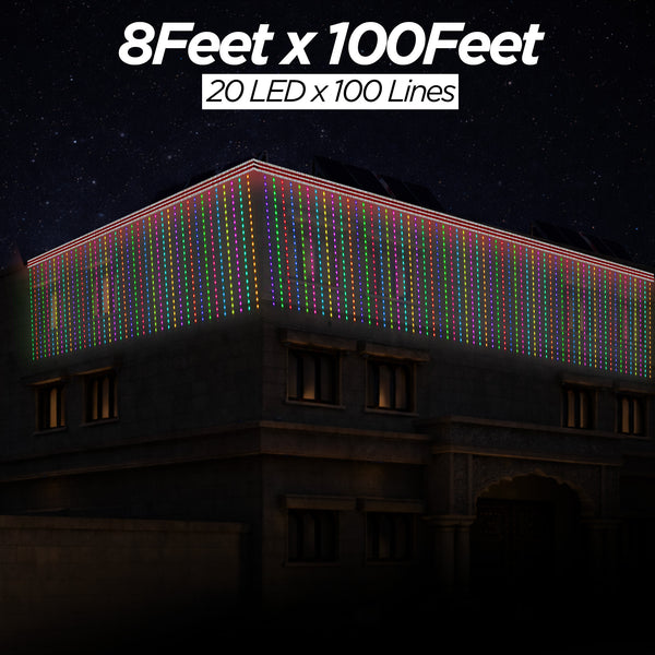 8 Feet × 100 Feet Pixel LED Toran & Building Lights – Wedding Decoration Setup