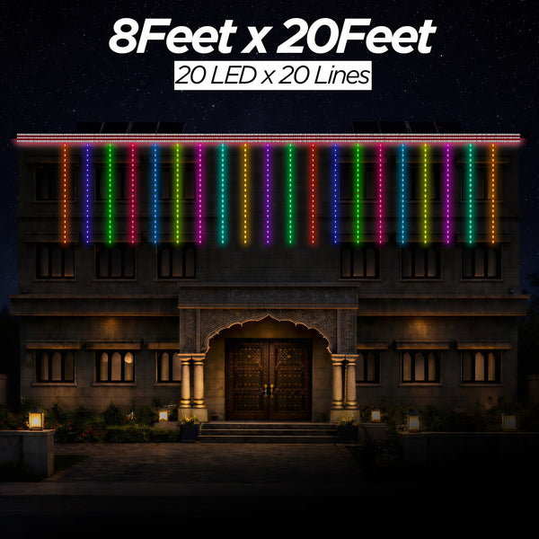 8 Feet × 20 Feet Pixel LED Toran & Building Lights – Wedding Decoration Setup