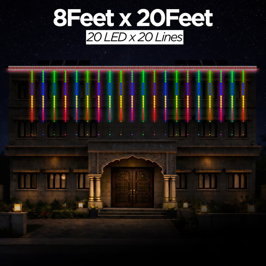 8 Feet × 20 Feet Pixel LED Toran & Building Lights – Wedding Decoration Setup