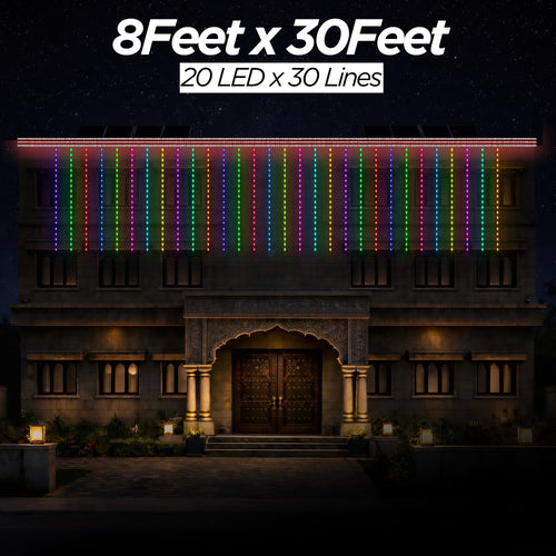 8 Feet × 30 Feet Pixel LED Toran & Building Lights – Wedding Decoration Setup