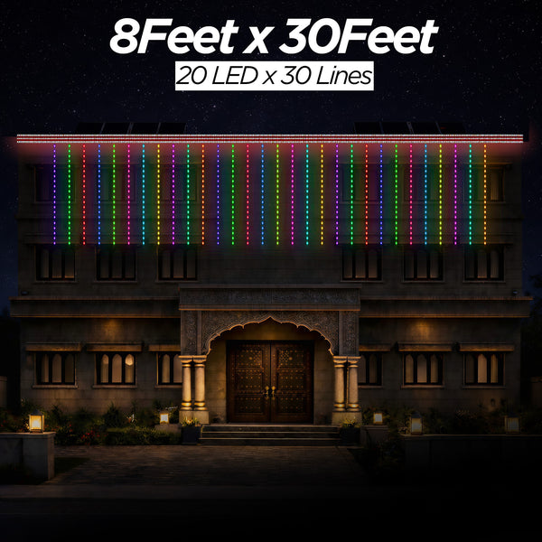 8 Feet × 30 Feet Pixel LED Toran & Building Lights – Wedding Decoration Setup