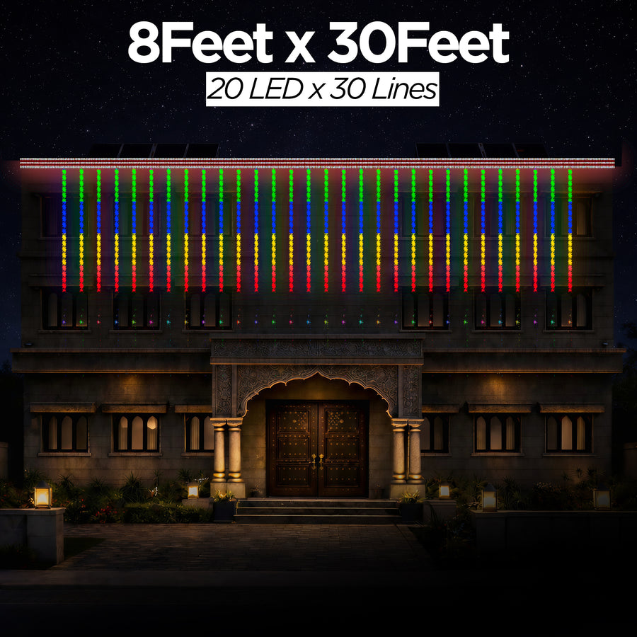 8 Feet × 30 Feet Pixel LED Toran & Building Lights – Wedding Decoration Setup