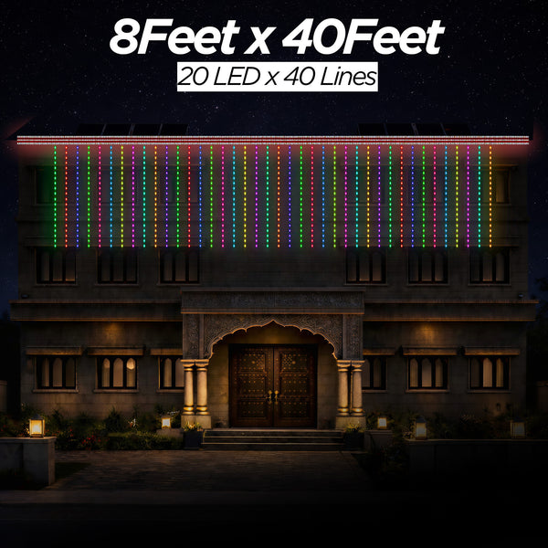 8 Feet × 40 Feet Pixel LED Toran & Building Lights – Wedding Decoration Setup