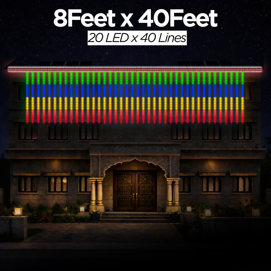 8 Feet × 40 Feet Pixel LED Toran & Building Lights – Wedding Decoration Setup