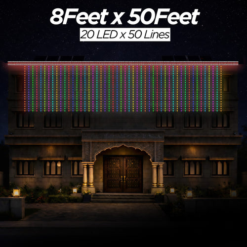 8 Feet × 50 Feet Pixel LED Toran & Building Lights – Wedding Decoration Setup