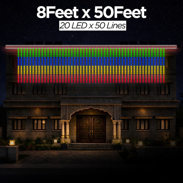 8 Feet × 50 Feet Pixel LED Toran & Building Lights – Wedding Decoration Setup
