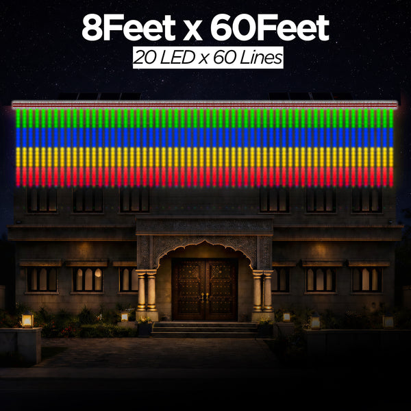 8 Feet × 60 Feet Pixel LED Toran & Building Lights – Wedding Decoration Setup