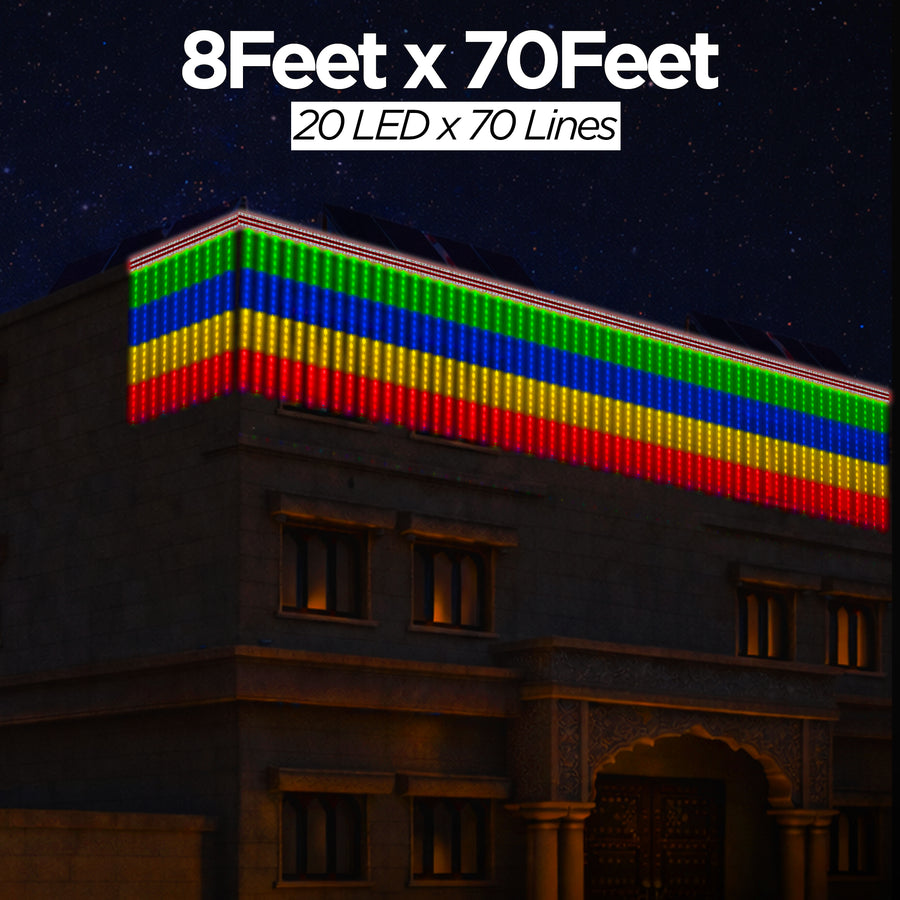8 Feet × 70 Feet Pixel LED Toran & Building Lights – Wedding Decoration Setup