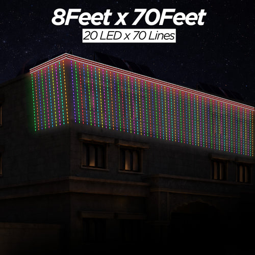 8 Feet × 70 Feet Pixel LED Toran & Building Lights – Wedding Decoration Setup