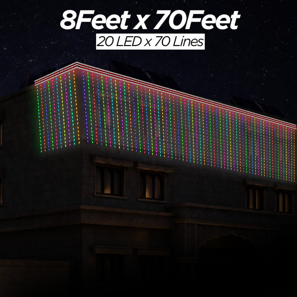 8 Feet × 70 Feet Pixel LED Toran & Building Lights – Wedding Decoration Setup