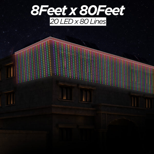 8 Feet × 80 Feet Pixel LED Toran & Building Lights – Wedding Decoration Setup