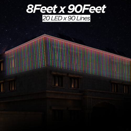 8 Feet × 90 Feet Pixel LED Toran & Building Lights – Wedding Decoration Setup