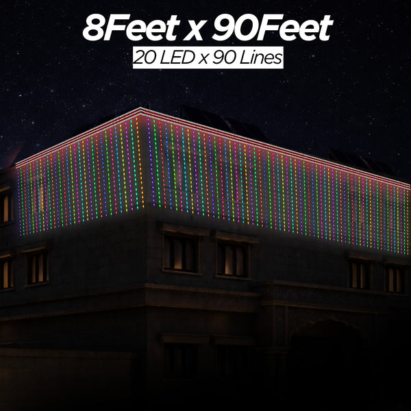 8 Feet × 90 Feet Pixel LED Toran & Building Lights – Wedding Decoration Setup
