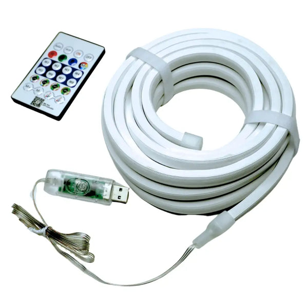 5 Meter RGB Neon LED Strip Light with Remote | USB Powered, Flexible Multicolor Rope Light for Home Décor