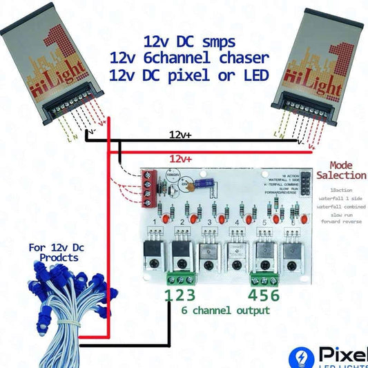12V 6-Channel DC Chaser with Multi-Functions (500 LEDs per Channel)