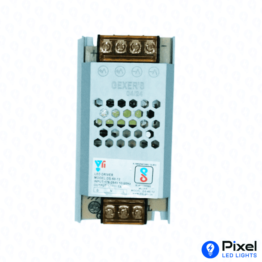 12V 5A Gexer Slim Power Supply – Max 60W Output (Metal Body)