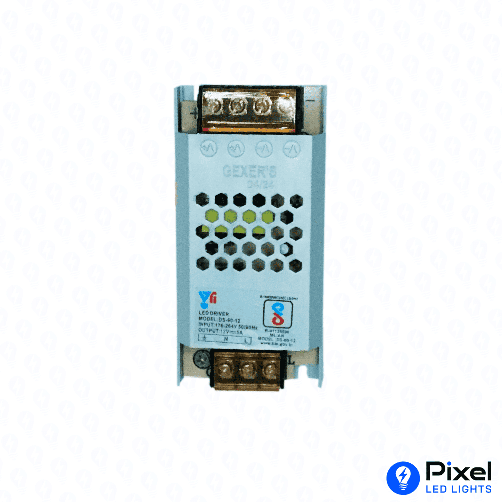 12V 5A Gexer Slim Power Supply – Max 60W Output (Metal Body)