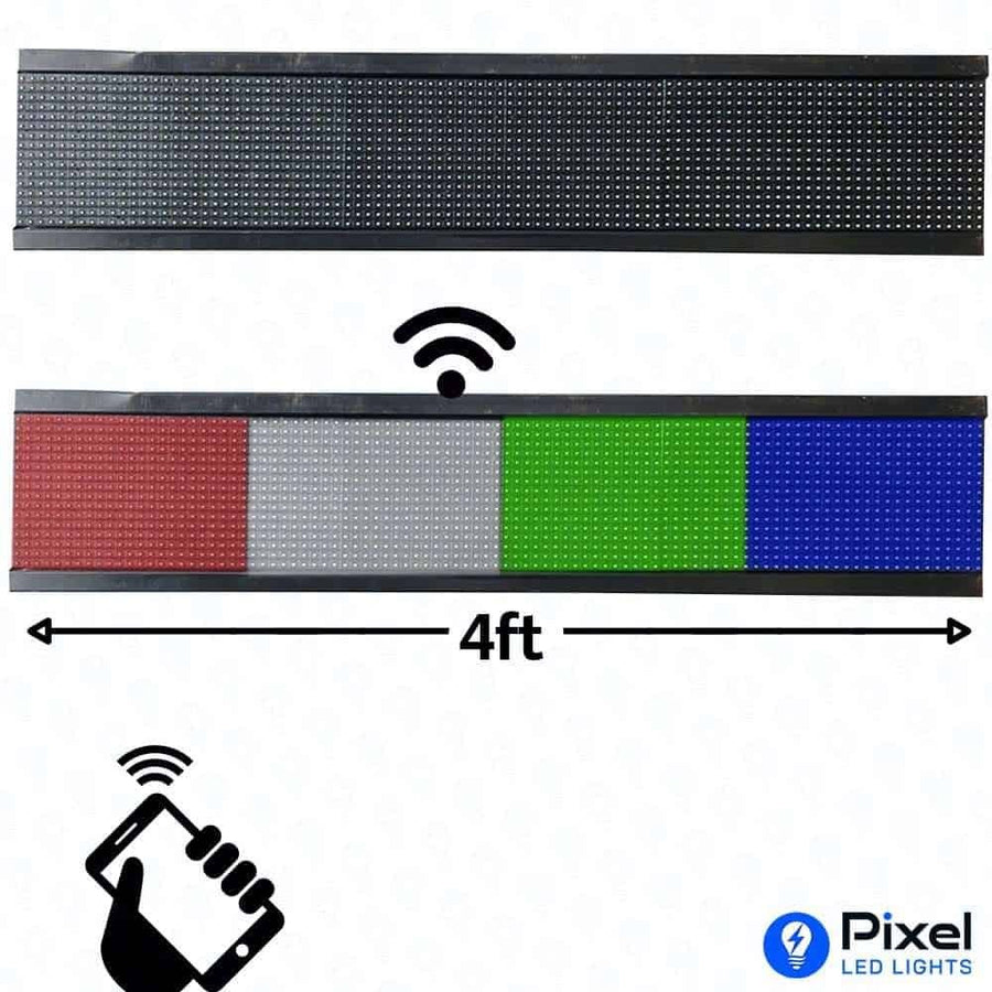 8 inch x 4ft Multi Color Scrolling LED Display Board with WiFi Controller, Metal Body, 16x128 LEDs