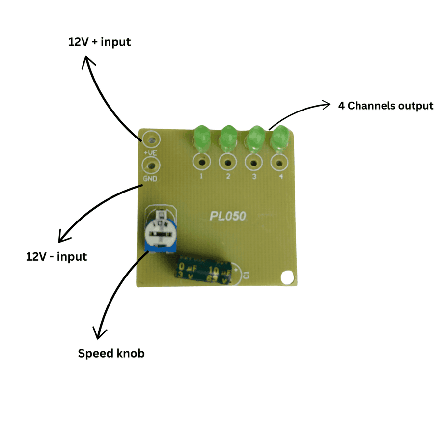 12V 4-Channel Chaser (12V Running Effects ) 100 LED Per Channel With Speed Adjustment
