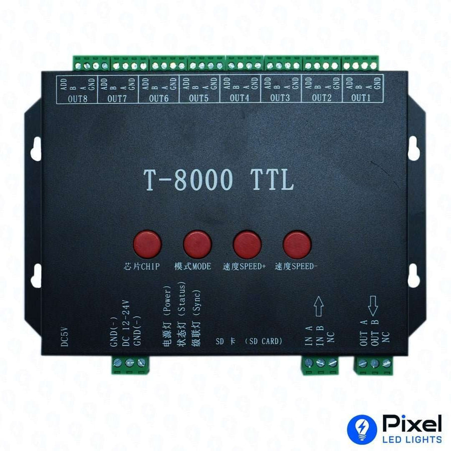 T8000 - TTL LED Controller with 1GB SD Card - Supports WS2811 Pixel, 5V Data, 8192 LEDs, S/Z/Parallel Connections - SKU 2003