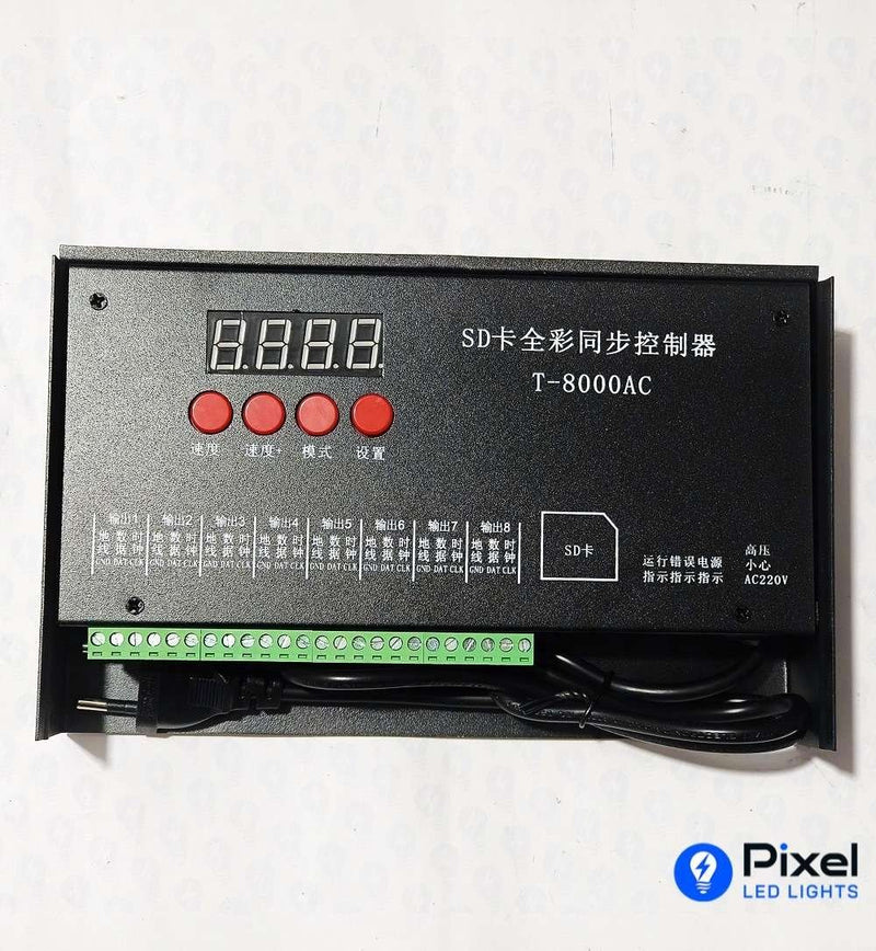 T8000 - AC LED Controller with 1GB SD Card - Supports WS2811 Pixel, 5V Data, 8192 LEDs, S/Z/Parallel Connections
