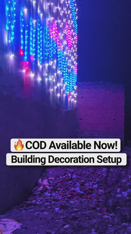 20 Feet × 40 Feet Pixel LED Toran & Building Lights – Wedding Decoration Setup