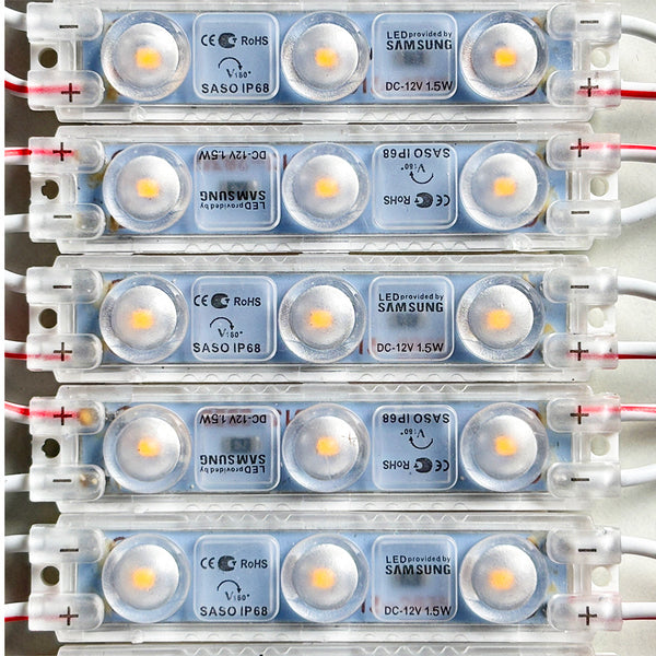 Yellow 12V 3-LED Module - 100% Waterproof Direct Light ( Pack Of 10 )